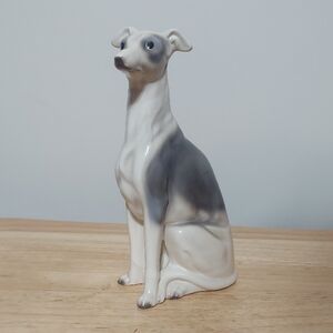 Elegant Vintage Gray and White Handpainted Porcelain Greyhound Japanese Import
